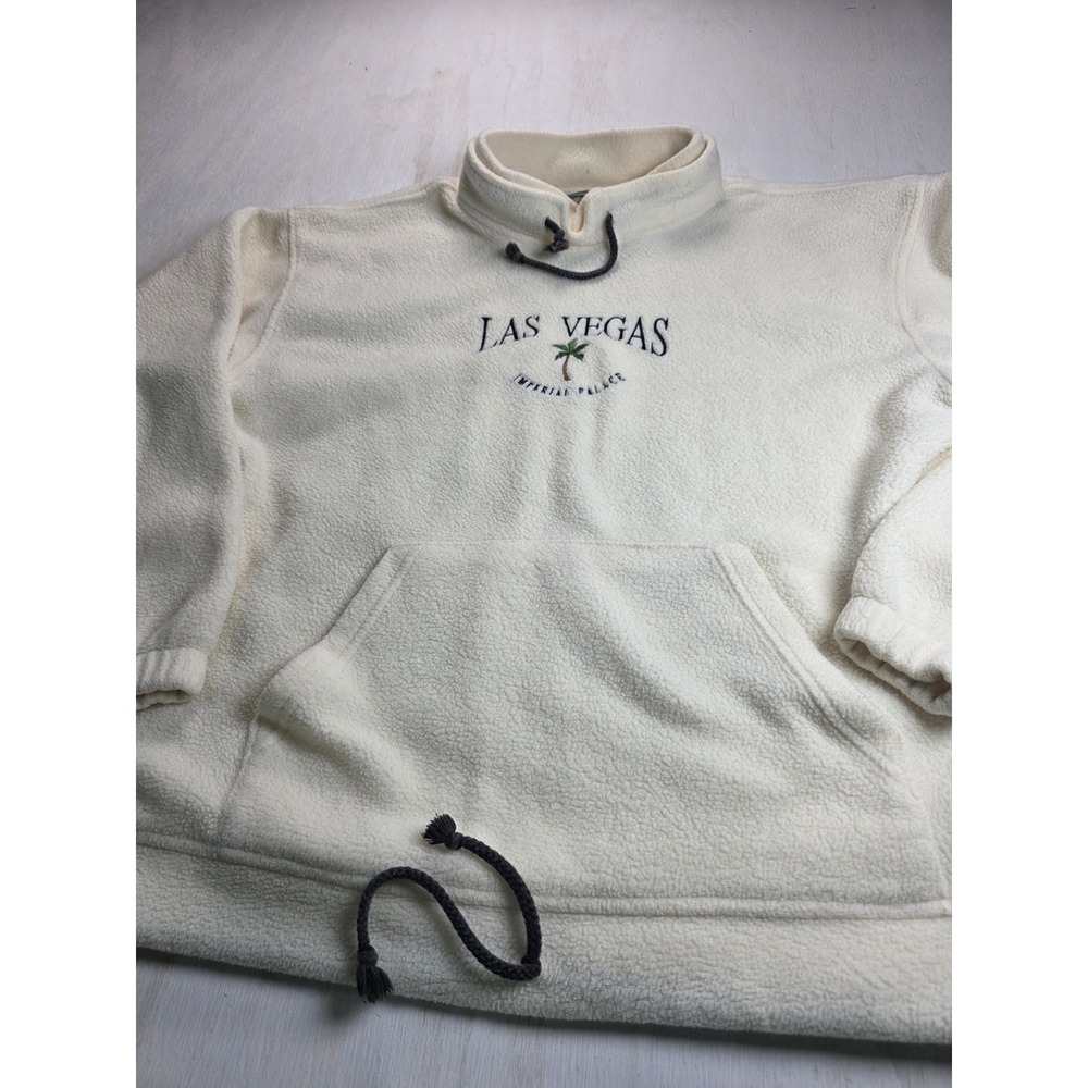 Vintage Las Vegas Imperial Palace Sherpa Fleece Pullover Cream Y2K Large